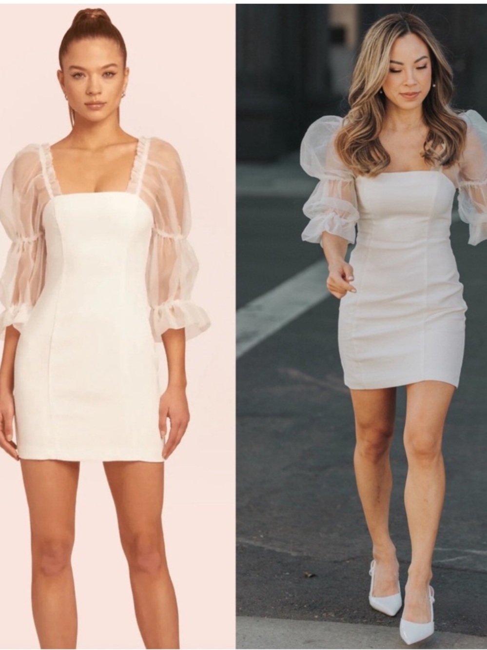 Amanda Uprichard Dress Tia Puff Sleeve Organza Mini in Ivory White